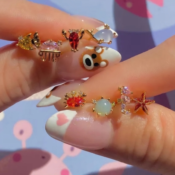 Tiny Ice Cream Cone Earrings with Multicolor Rhinestones - Picture 5 of 11